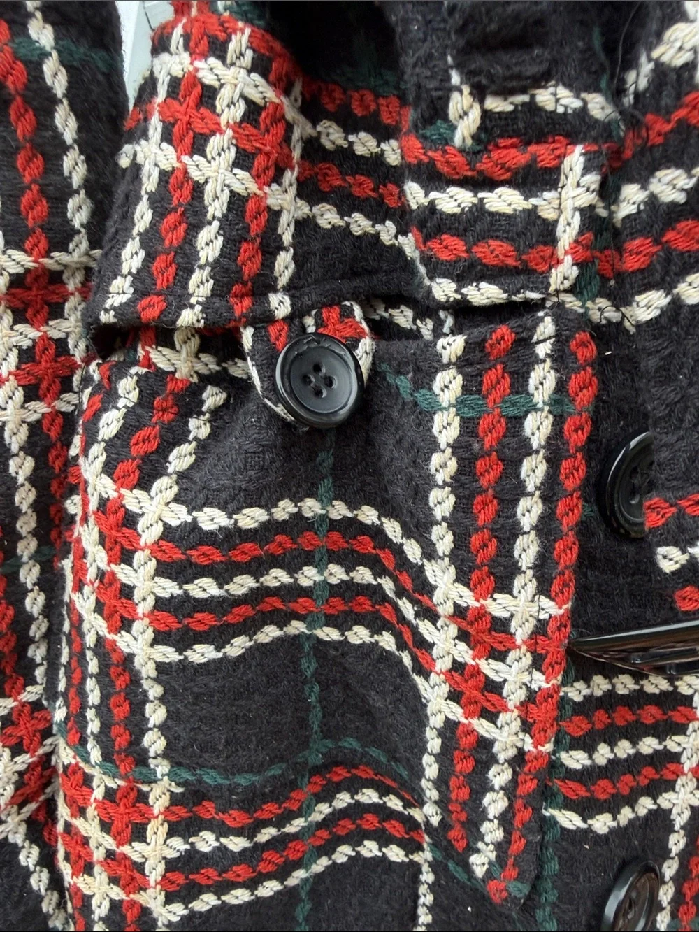 Plaid Belted Wool-Blend Trench Coat - blue, orange, green, Cream - Picture 4 of 7